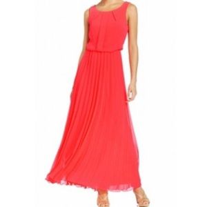 Coral Pleated Maxi Dress